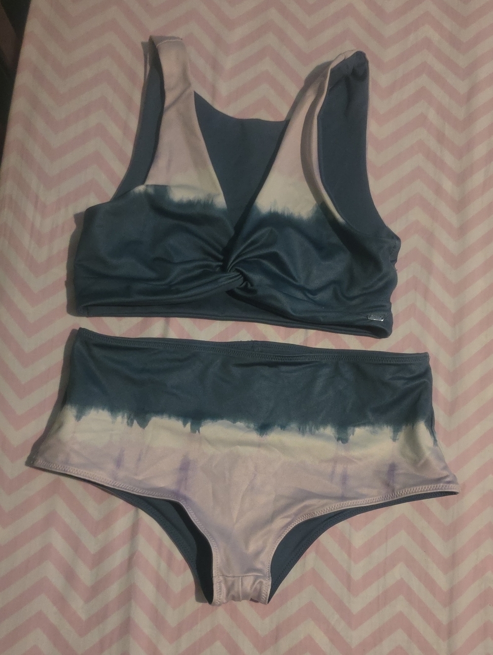 VS PINK Reversible Twist-Front Ombre Blue & Lavender High-Waist Bikini Set